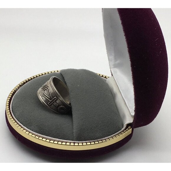 Egyptian Sterling Silver Ankh Ring Band Band Size 10 Thumb Ring Adjustable - Picture 2 of 5